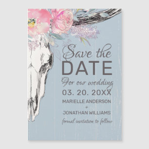 Rustic Cow Skull Boho Blush Floral B Save the Date