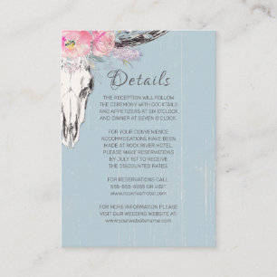 Rustic Cow Skull Boho Blush Watercolor Floral Blue Enclosure Card