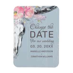 Rustic Cow Skull Boho Floral Blush Change the Date Magnet