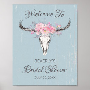 Rustic Cow Skull Boho Floral Bridal Shower Welcome Poster