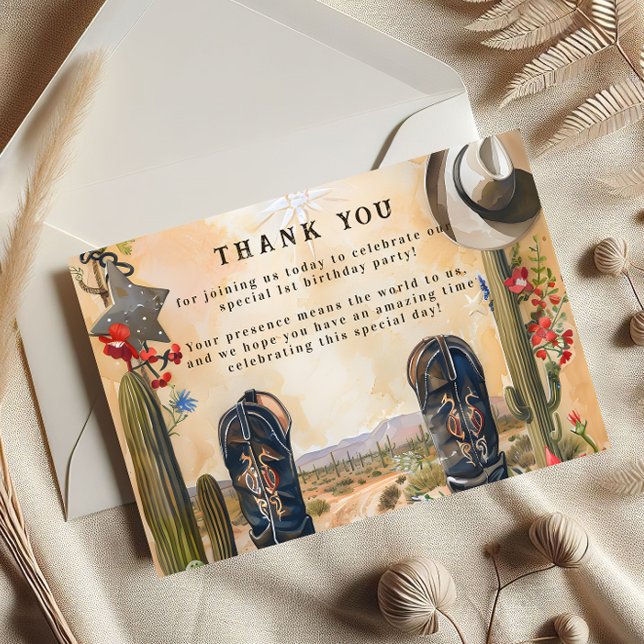 Rustic Cowboy 1st Rodeo Birthday Thank You Card (Creator Uploaded)