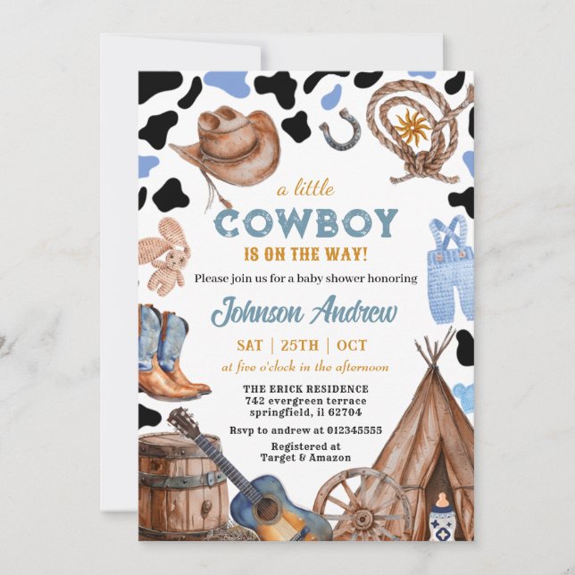 Rustic CowBoy Blue Baby Shower  Invitation (Front)