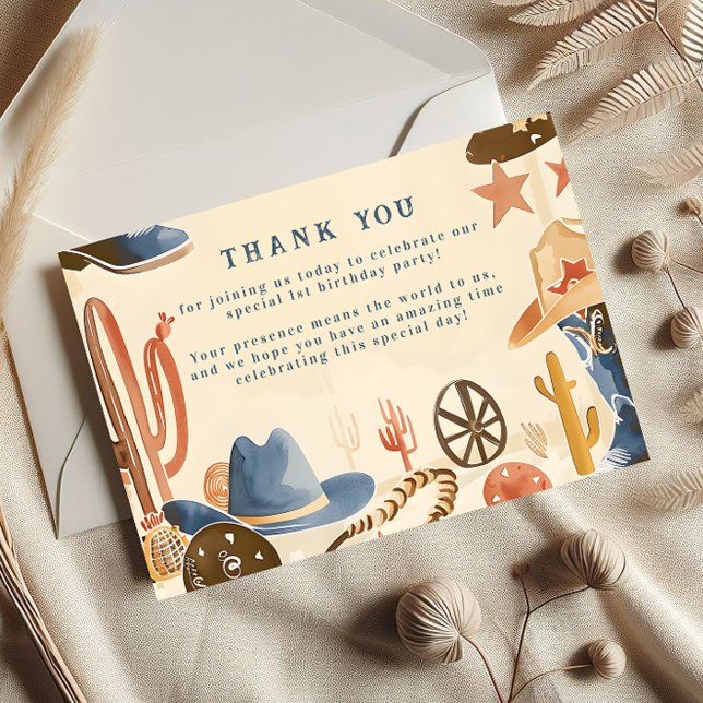 Rustic Cowboy Boots 1st Birthday Thank You Card (Creator Uploaded)