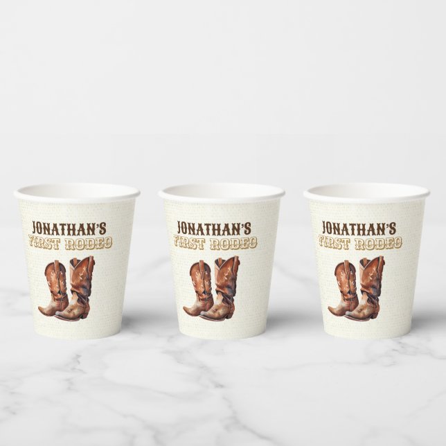 Rustic Cowboy Boots 1st Rodeo Birthday Paper Cups (Multi)