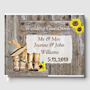Rustic Cowboy Boots and Sunflower Wedding Guest Book