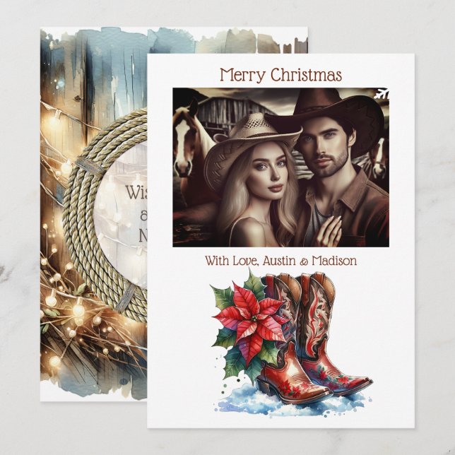 Rustic Cowboy Boots Country & Western Personalised Holiday Card (Front/Back)