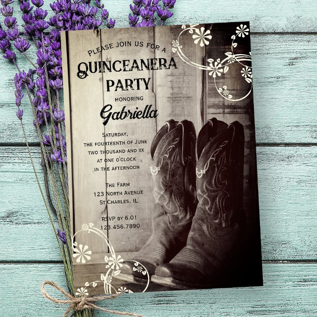 Rustic Cowboy Boots Country Western Quinceanera Invitation (Creator Uploaded)