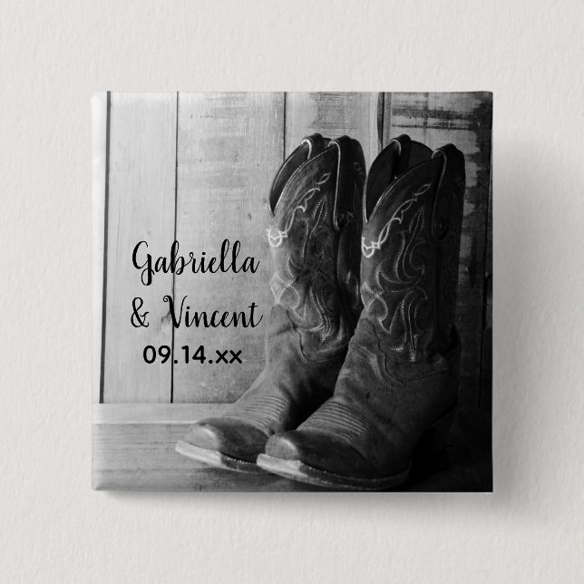 Rustic Cowboy Boots Country Western Wedding 15 Cm Square Badge (Front)