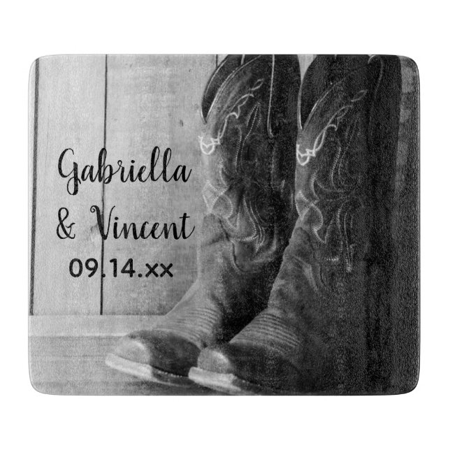Rustic Cowboy Boots Country Western Wedding Cutting Board (Front)