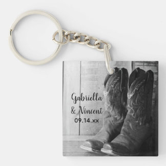 Rustic Cowboy Boots Country Western Wedding Key Ring