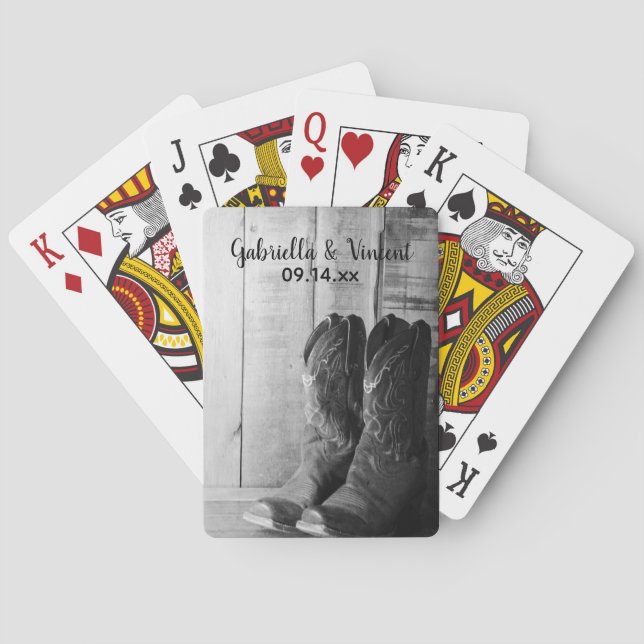 Rustic Cowboy Boots Country  Western Wedding Playing Cards (Back)