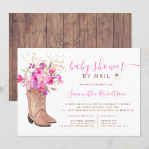 Rustic cowboy boots floral baby shower by mail invitation