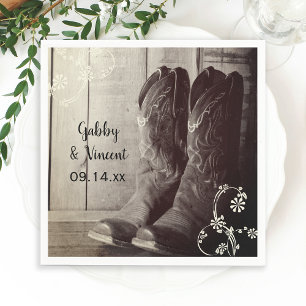 Rustic Cowboy Boots Floral Western Wedding  Napkin