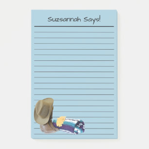 Rustic Cowboy Boots Hat Blue Purple Custom Lined Post-it Notes