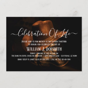 Rustic Cowboy Boots Hat Memorial Service Funeral Invitation