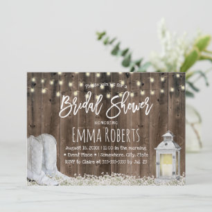 Rustic Cowboy Boots & Lantern Barn Bridal Shower Invitation