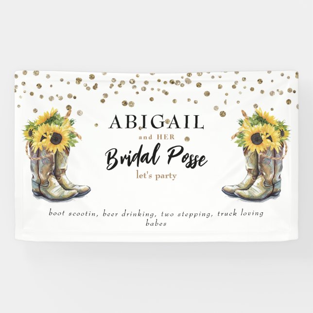 Rustic Cowboy Boots Sunflower Bachelorette Banner (Horizontal)