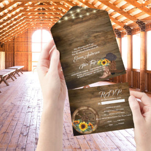 Rustic Cowboy Boots Sunflower Western Wedding  All In One Invitation