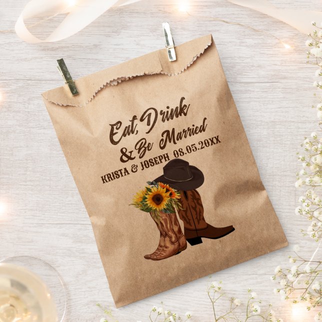 Rustic Cowboy Boots Sunflower Western Wedding  Favour Bags (Clipped)