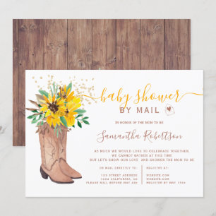Rustic cowboy boots watercolor baby shower by mail invitation