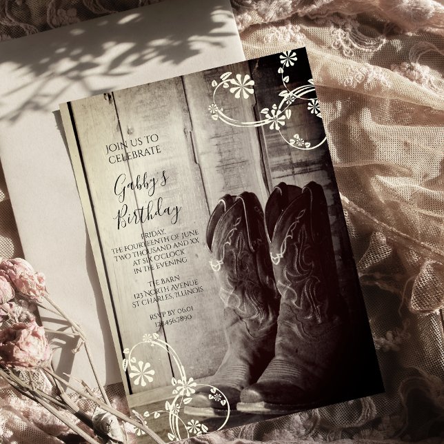Rustic Cowboy Boots Western Birthday Party Invitation (Creator Uploaded)