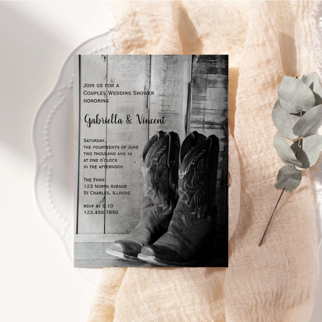 Rustic Cowboy Boots Western Couples Wedding Shower Invitation (Creator Uploaded)
