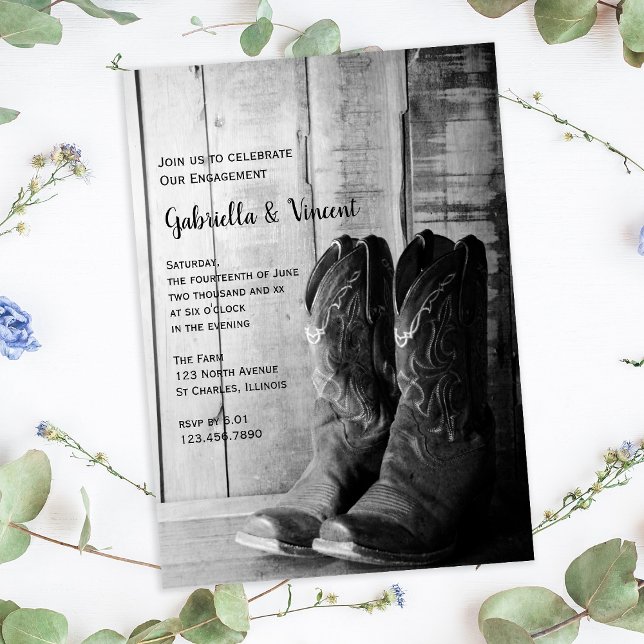 Rustic Cowboy Boots Western Engagement Party Invitation (Creator Uploaded)