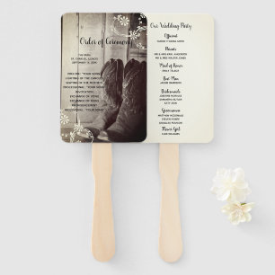 Rustic Cowboy Boots Western Floral Wedding Program Hand Fan