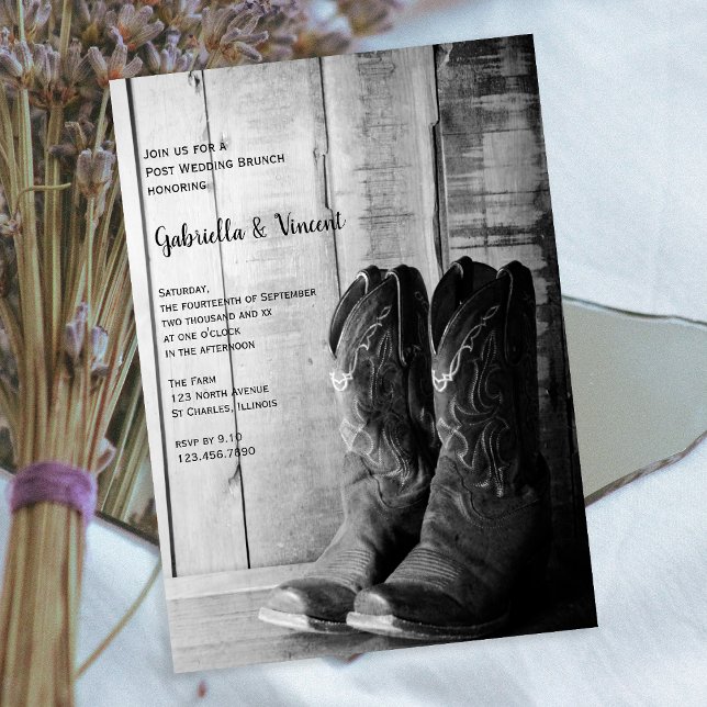 Rustic Cowboy Boots Western Post Wedding Brunch Invitation (Creator Uploaded)