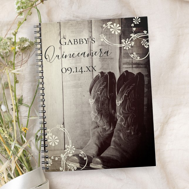 Rustic Cowboy Boots Western Quinceañera Guest Book (Creator Uploaded)