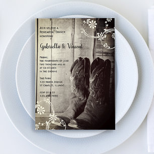 Rustic Cowboy Boots Western Rehearsal Dinner Invitation
