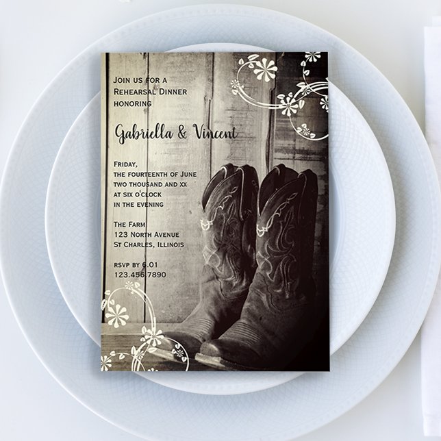 Rustic Cowboy Boots Western Rehearsal Dinner   Invitation (Creator Uploaded)