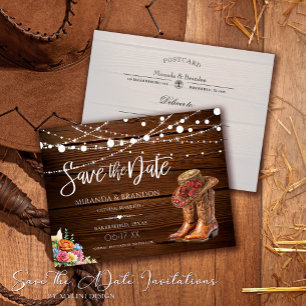 Rustic Cowboy Boots Western Wedding Save The Date Announcement Postcard