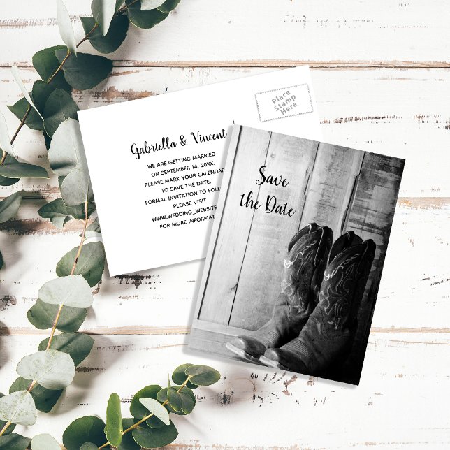 Rustic Cowboy Boots Western Wedding Save the Date Announcement Postcard (Creator Uploaded)