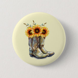 Rustic Cowboy Boots with Sunflowers 6 Cm Round Badge