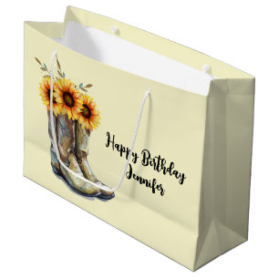 Rustic Cowboy Boots with Sunflowers Birthday Large Gift Bag