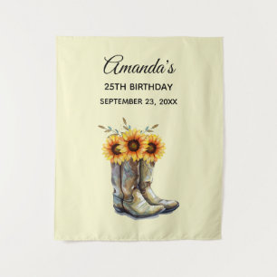 Rustic Cowboy Boots with Sunflowers Birthday Tapestry