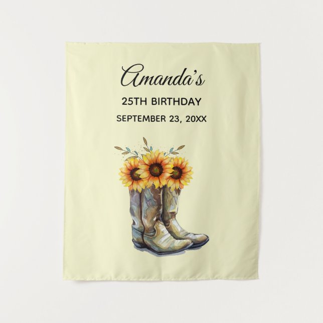Rustic Cowboy Boots with Sunflowers Birthday Tapestry (Front)