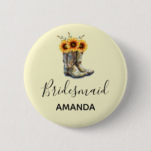 Rustic Cowboy Boots with Sunflowers Bridesmaid 6 Cm Round Badge