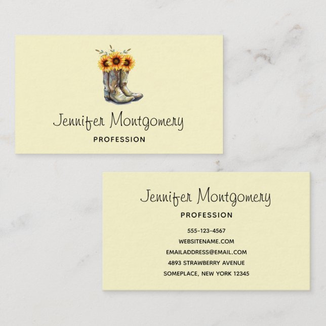 Rustic Cowboy Boots with Sunflowers Business Card (Front/Back)