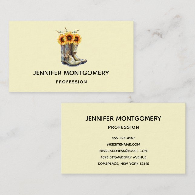 Rustic Cowboy Boots with Sunflowers Business Card (Front/Back)