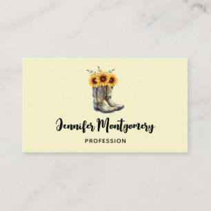 Rustic Cowboy Boots with Sunflowers Business Card