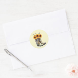 Rustic Cowboy Boots with Sunflowers Classic Round Sticker
