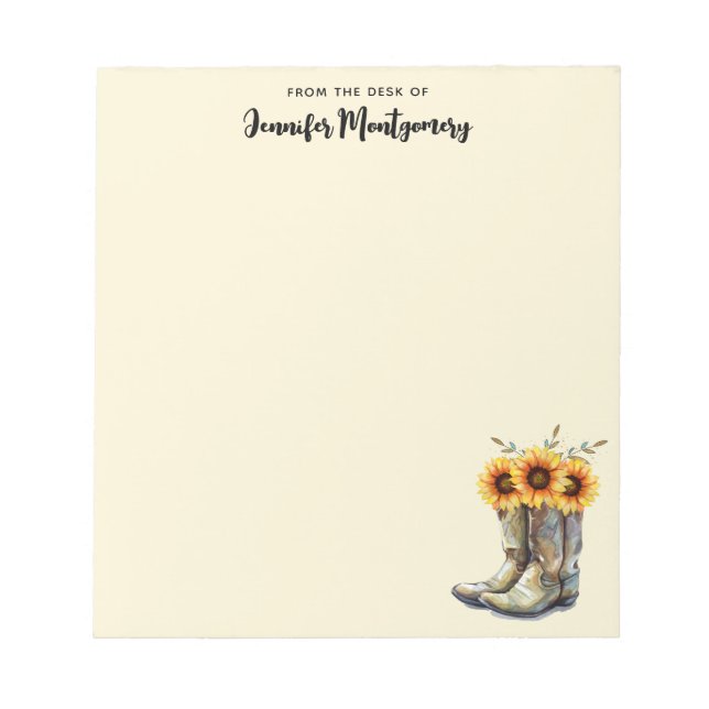 Rustic Cowboy Boots with Sunflowers Notepad (Front)