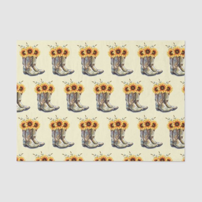 Rustic Cowboy Boots with Sunflowers Pattern Tissue Paper (Front)