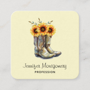 Rustic Cowboy Boots with Sunflowers Square Business Card