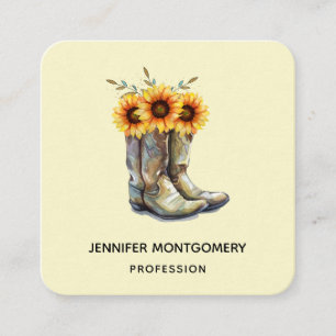Rustic Cowboy Boots with Sunflowers Square Business Card