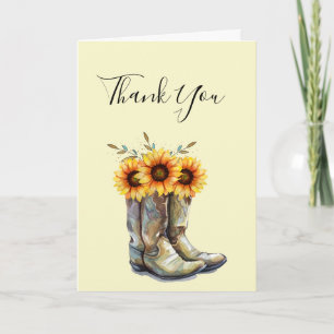 Rustic Cowboy Boots with Sunflowers Thank You Card