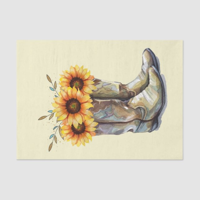 Rustic Cowboy Boots with Sunflowers Tissue Paper (Front)