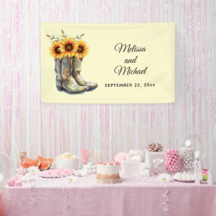 Rustic Cowboy Boots with Sunflowers Wedding Banner